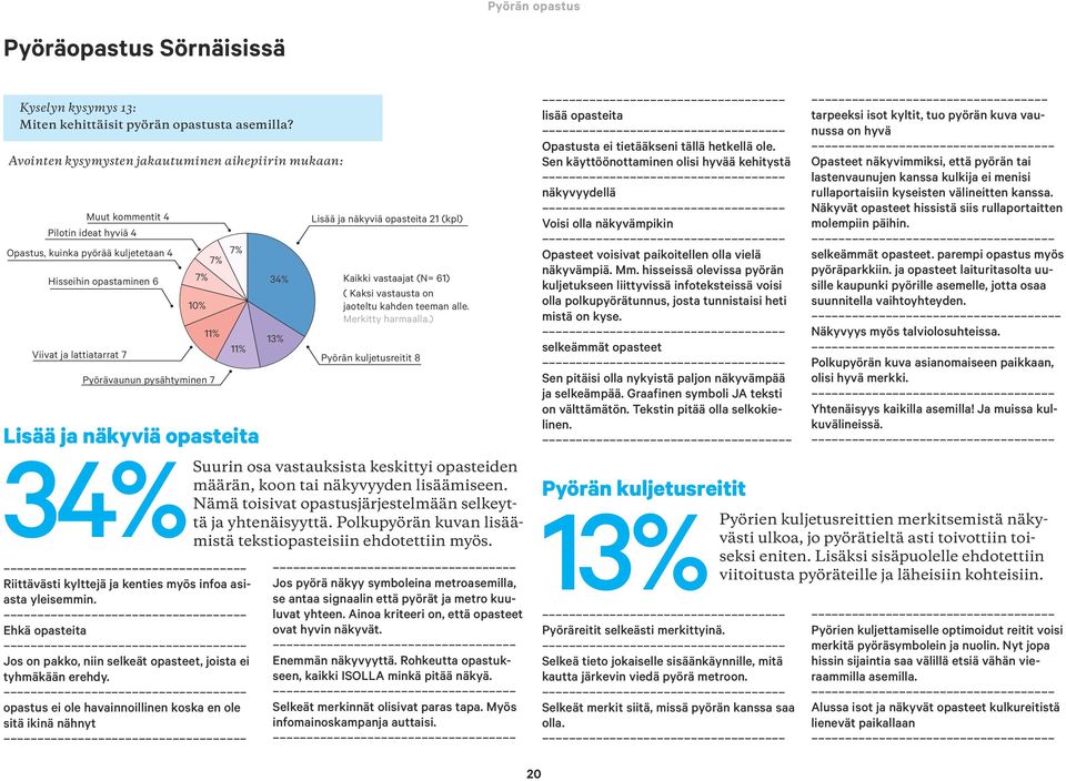 pysähtyminen 7 7% 7% 7% 11% Lisää ja näkyviä opasteita 34% Riittävästi kylttejä ja kenties myös infoa asiasta yleisemmin.