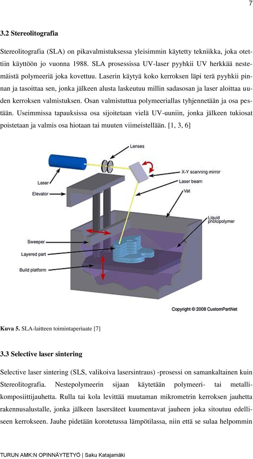 Laserin käytyä koko kerroksen läpi terä pyyhkii pinnan ja tasoittaa sen, jonka jälkeen alusta laskeutuu millin sadasosan ja laser aloittaa uuden kerroksen valmistuksen.