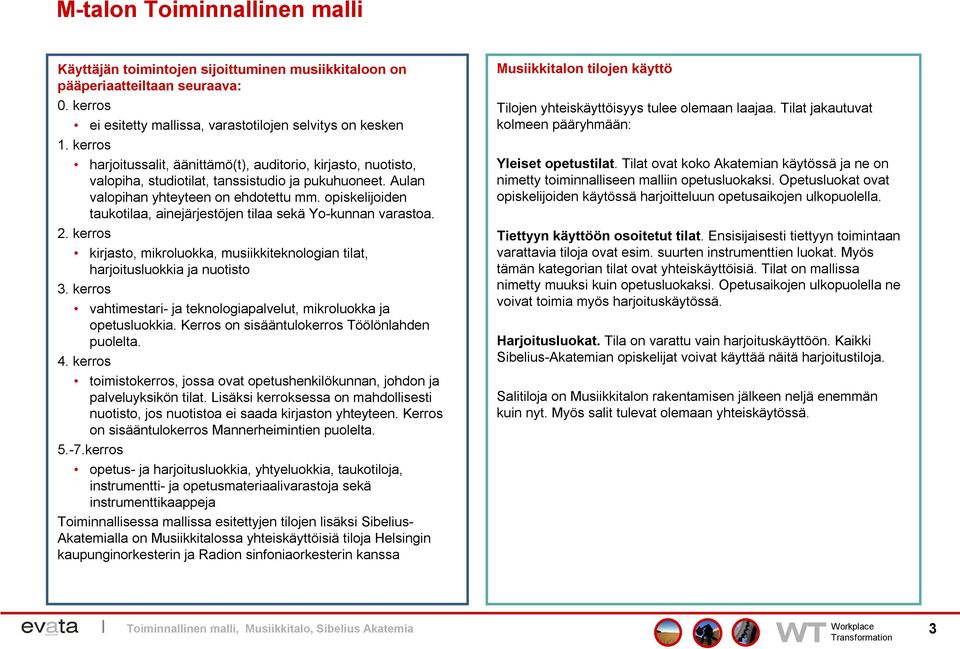 opiskelijoiden taukotilaa, ainejärjestöjen tilaa sekä Yo-kunnan varastoa. 2. kerros kirjasto, mikroluokka, musiikkiteknologian tilat, harjoitusluokkia ja nuotisto 3.