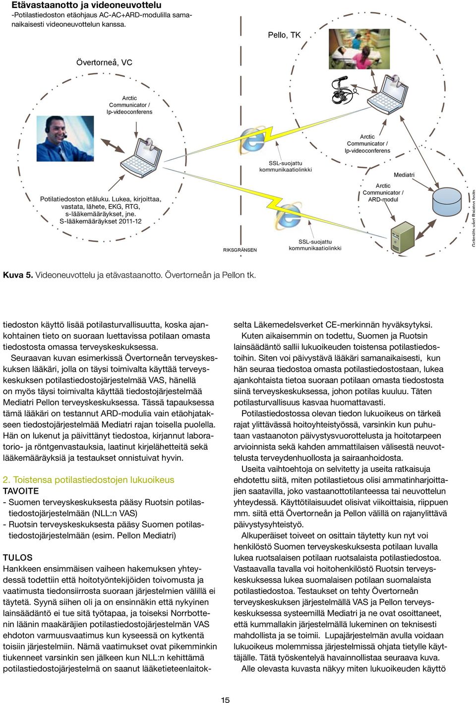 Pello, TK Övertorneå, VC Arctic Communicator / Ip-videoconferens Arctic Communicator / Ip-videoconferens SSL SSL-suojattu säker kommunikaatiolinkki kommunikationslänk Mediatri Potilatiedoston etäluku.