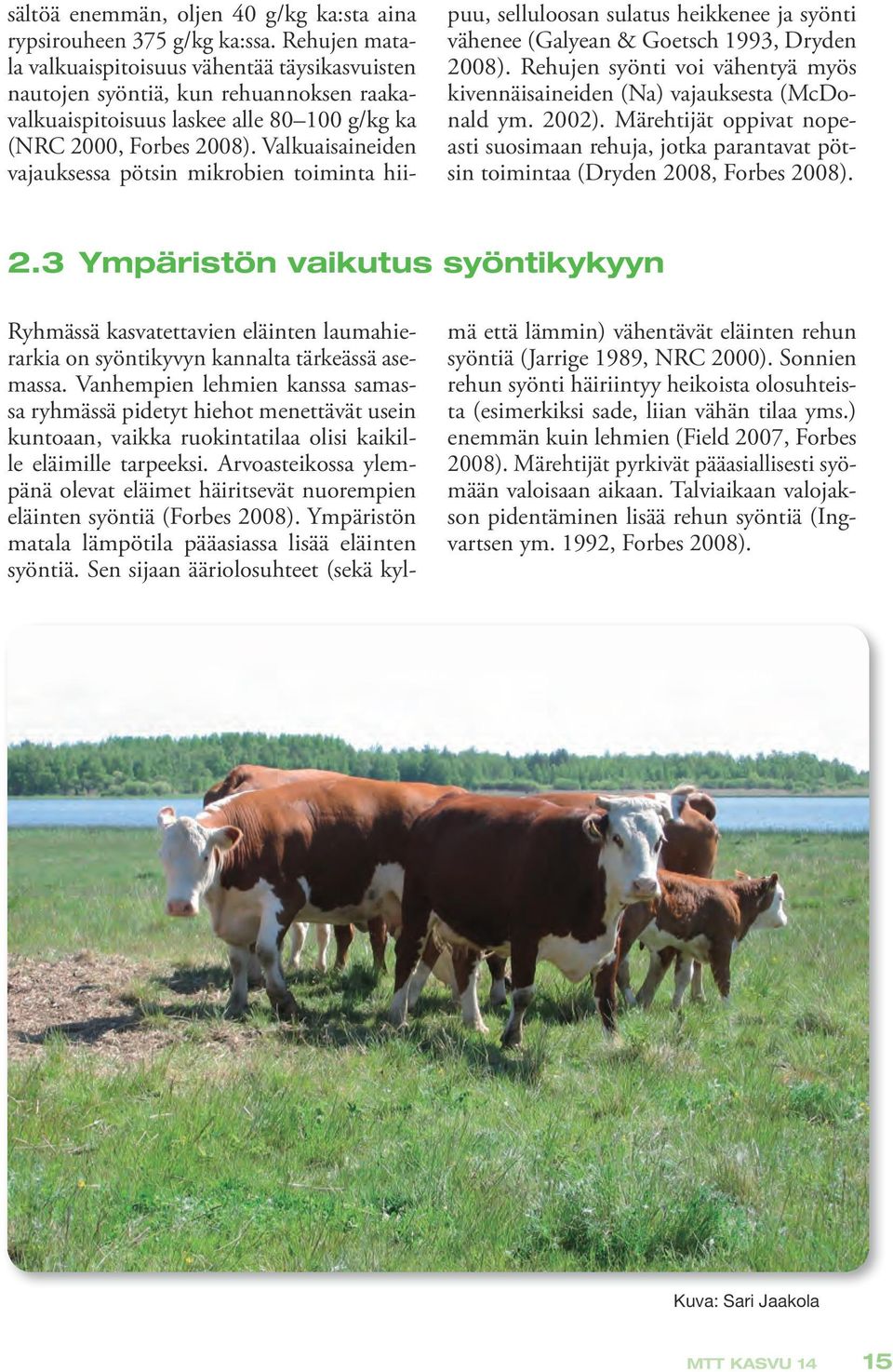 Valkuaisaineiden vajauksessa pötsin mikrobien toiminta hiipuu, selluloosan sulatus heikkenee ja syönti vähenee (Galyean & Goetsch 1993, Dryden 2008).