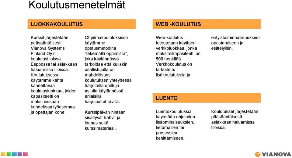 Ohjelmakoulutuksissa käytämme opetusmetodina tekemällä oppimista, joka käytännössä tarkoittaa että kullakin osallistujalla on mahdollisuus koulutuksen yhteydessä harjoitella opittuja asioita