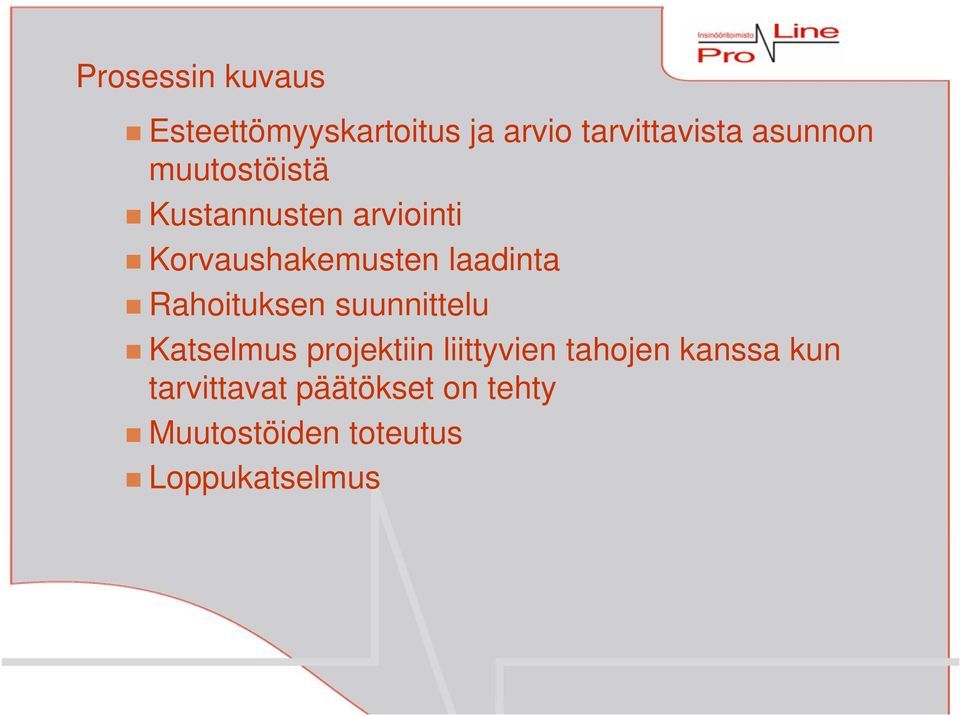 laadinta Rahoituksen suunnittelu Katselmus projektiin liittyvien