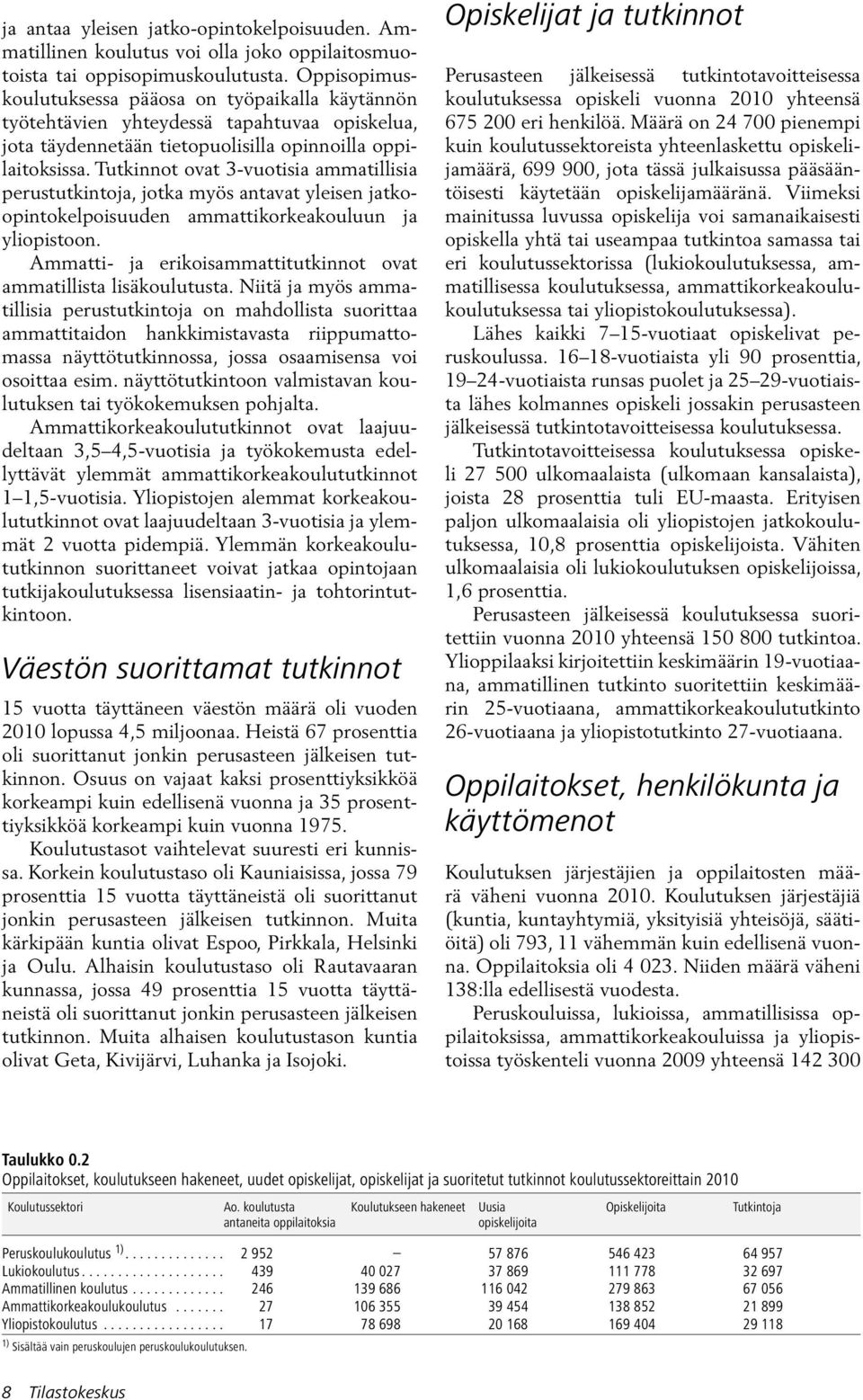 Tutkinnot ovat 3-vuotisia ammatillisia perustutkintoja, jotka myös antavat yleisen jatkoopintokelpoisuuden ammattikorkeakouluun ja yliopistoon.