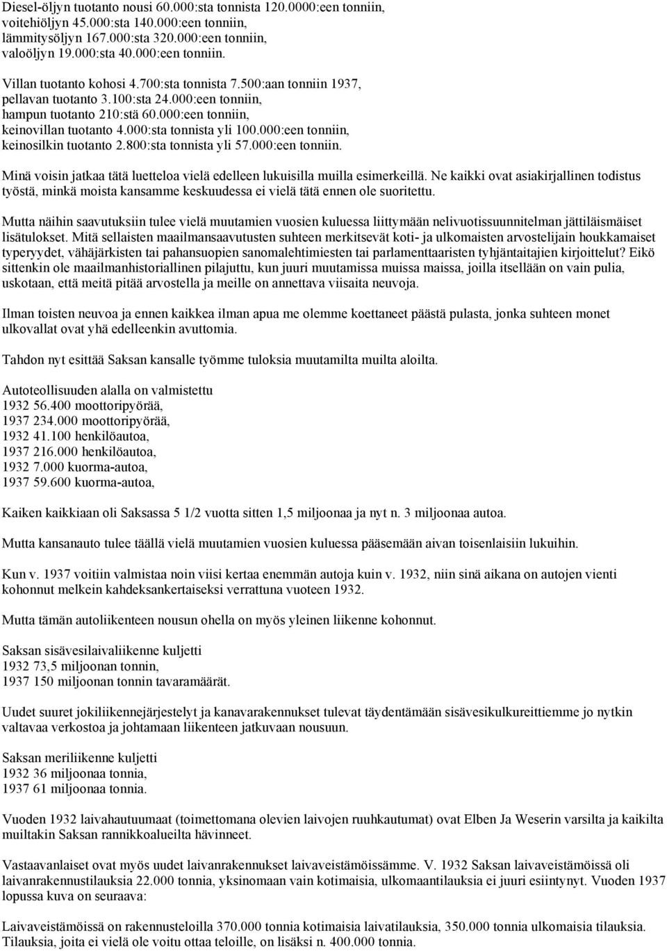 000:sta tonnista yli 100.000:een tonniin, keinosilkin tuotanto 2.800:sta tonnista yli 57.000:een tonniin. Minä voisin jatkaa tätä luetteloa vielä edelleen lukuisilla muilla esimerkeillä.