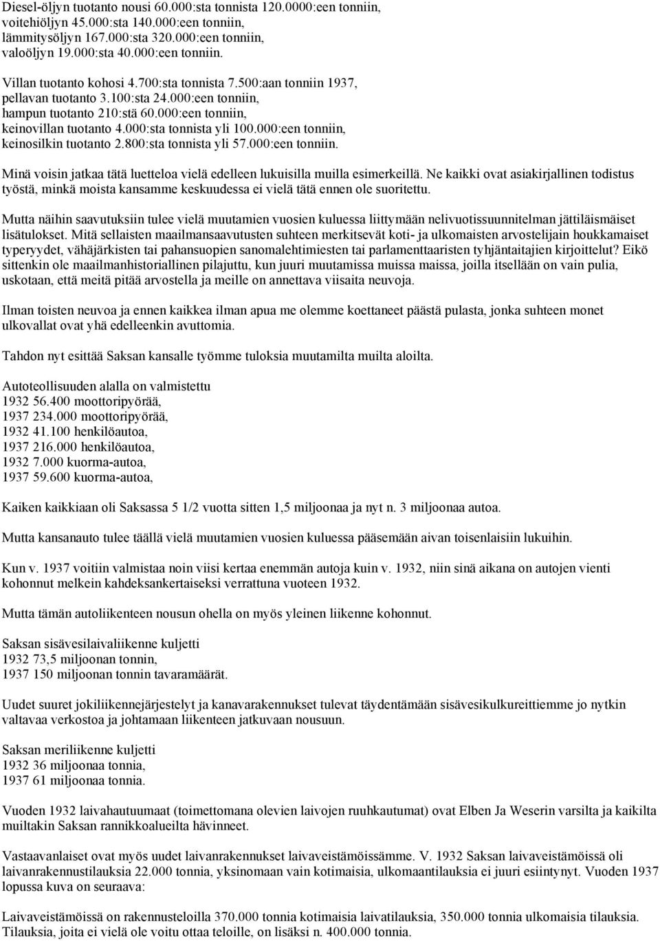 000:sta tonnista yli 100.000:een tonniin, keinosilkin tuotanto 2.800:sta tonnista yli 57.000:een tonniin. Minä voisin jatkaa tätä luetteloa vielä edelleen lukuisilla muilla esimerkeillä.