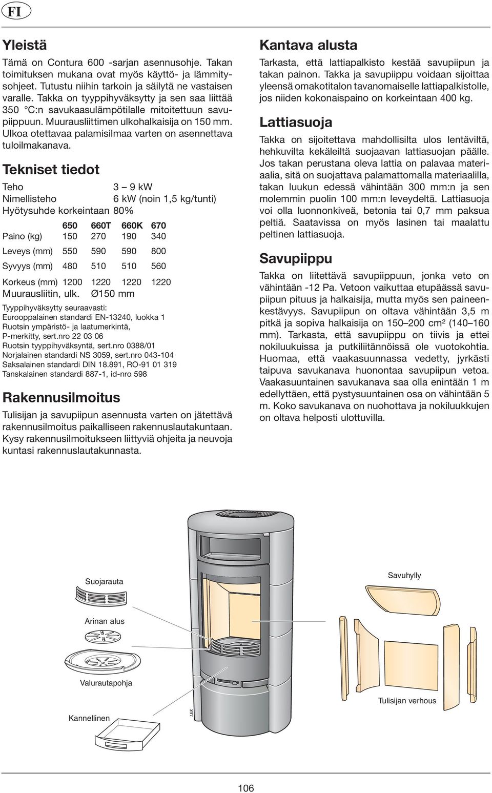 Ulkoa otettavaa palamisilmaa varten on asennettav a tuloilmakanava.