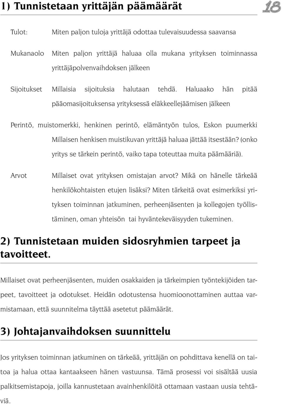 Haluaako hän pitää pääomasijoituksensa yrityksessä eläkkeellejäämisen jälkeen Perintö, muistomerkki, henkinen perintö, elämäntyön tulos, Eskon puumerkki Millaisen henkisen muistikuvan yrittäjä haluaa