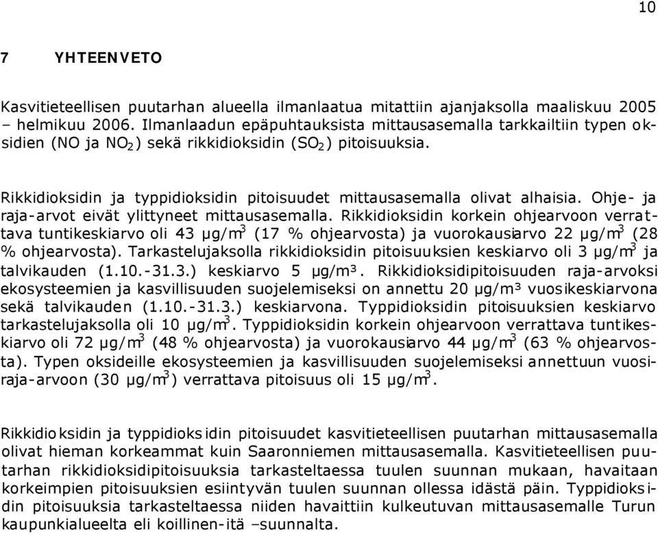 Rikkidioksidin ja typpidioksidin pitoisuudet mittausasemalla olivat alhaisia. Ohje- ja raja-arvot eivät ylittyneet mittausasemalla.