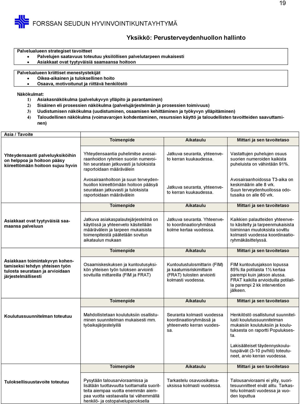 (palvelukyvyn ylläpito ja parantaminen) 2) Sisäinen eli prosessien näkökulma (palvelujärjestelmän ja prosessien toimivuus) 3) Uudistumisen näkökulma (uudistuminen, osaamisen kehittäminen ja työkyvyn