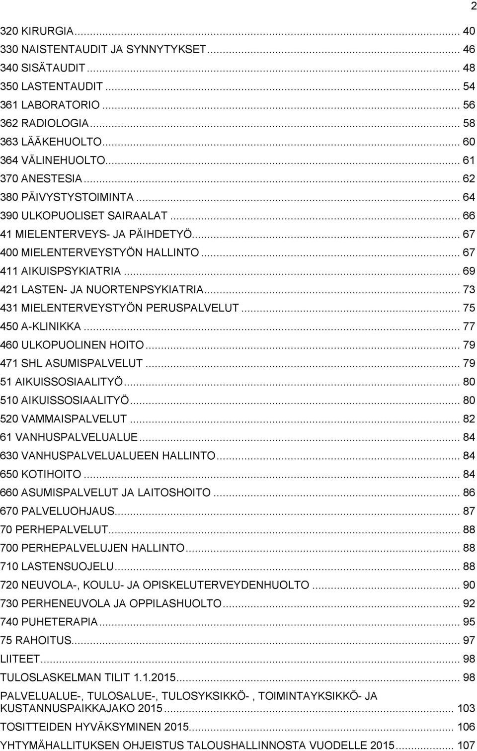 .. 69 421 LASTEN- JA NUORTENPSYKIATRIA... 73 431 MIELENTERVEYSTYÖN PERUSPALVELUT... 75 450 A-KLINIKKA... 77 460 ULKOPUOLINEN HOITO... 79 471 SHL ASUMISPALVELUT... 79 51 AIKUISSOSIAALITYÖ.