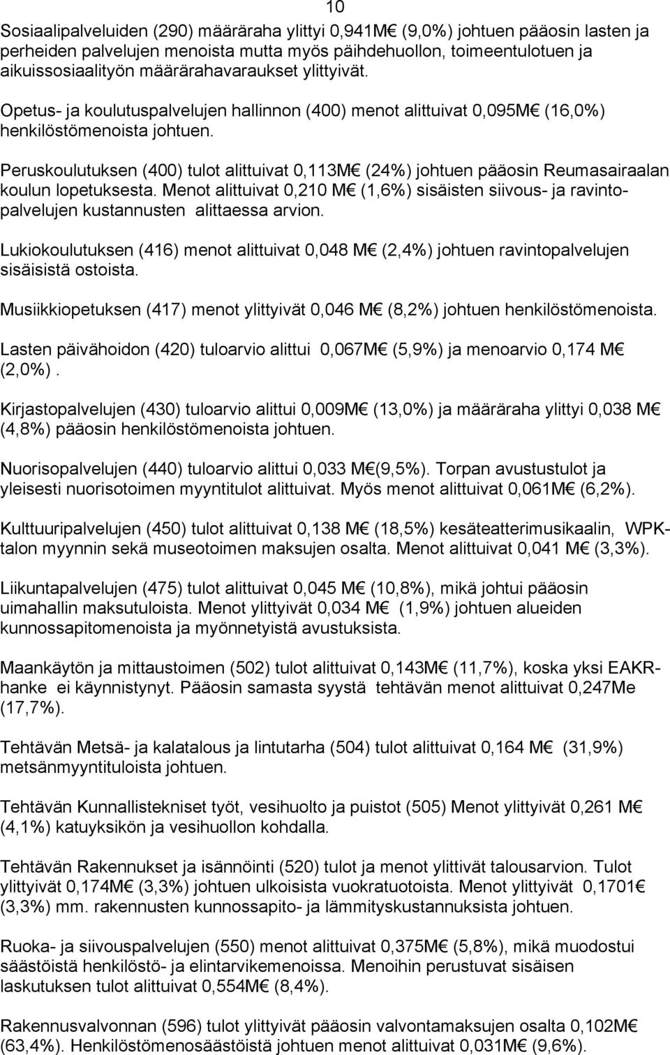 Peruskoulutuksen (400) tulot alittuivat 0,113M (24%) johtuen pääosin Reumasairaalan koulun lopetuksesta.