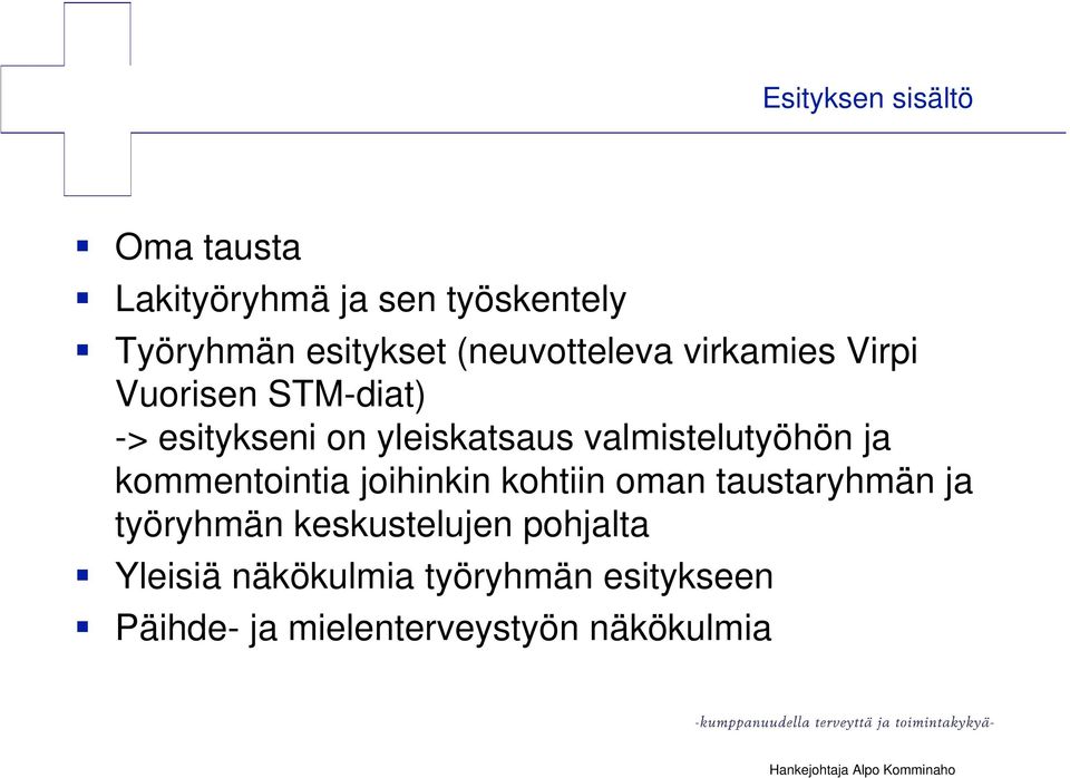 valmistelutyöhön ja kommentointia joihinkin kohtiin oman taustaryhmän ja työryhmän