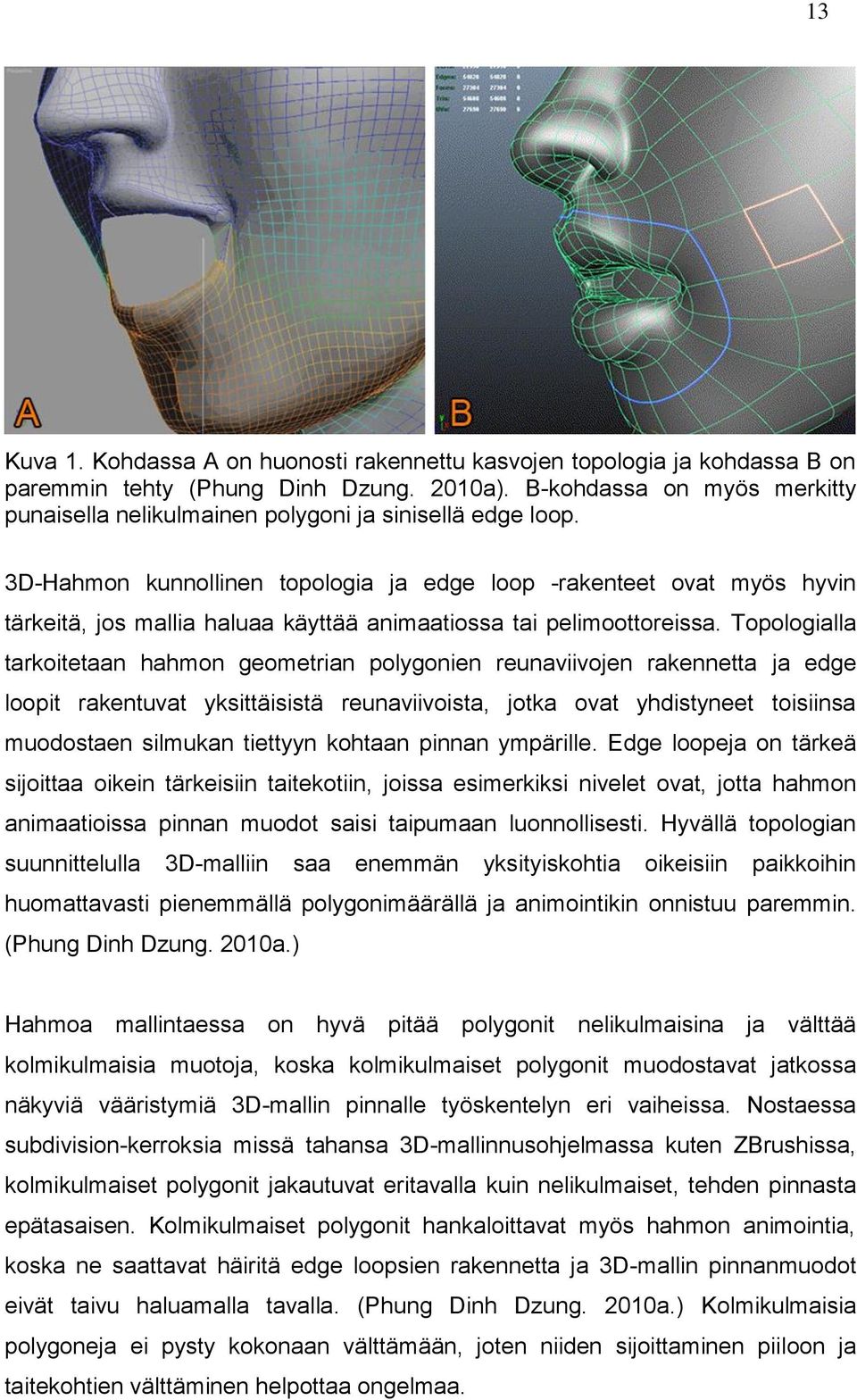 3D-Hahmon kunnollinen topologia ja edge loop -rakenteet ovat myös hyvin tärkeitä, jos mallia haluaa käyttää animaatiossa tai pelimoottoreissa.