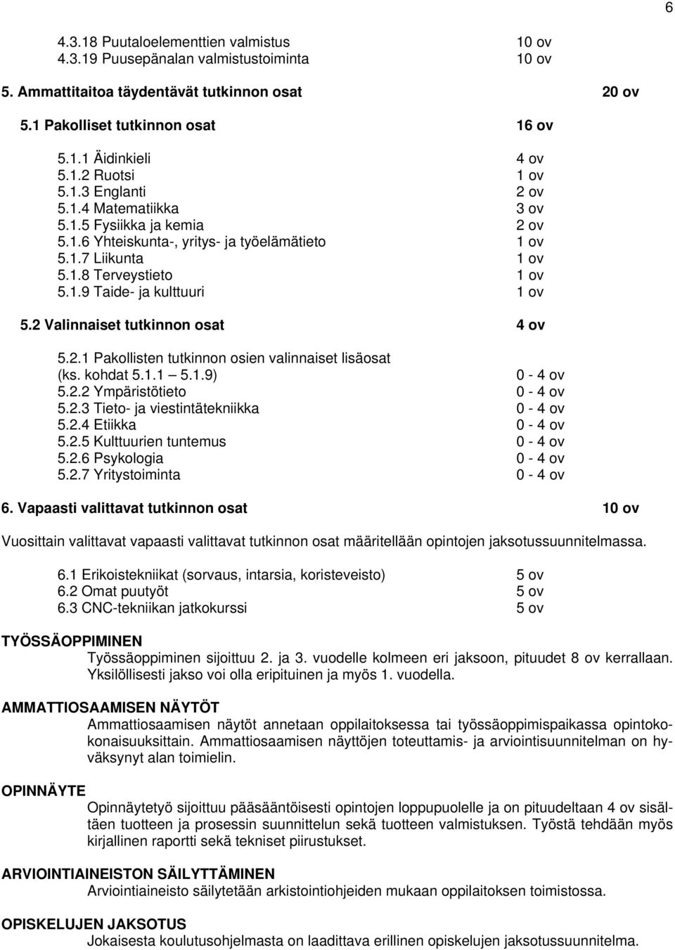 2 Valinnaiset tutkinnon osat 4 ov 5.2.1 Pakollisten tutkinnon osien valinnaiset lisäosat (ks. kohdat 5.1.1 5.1.9) 0-4 ov 5.2.2 Ympäristötieto 0-4 ov 5.2.3 Tieto- ja viestintätekniikka 0-4 ov 5.2.4 Etiikka 0-4 ov 5.