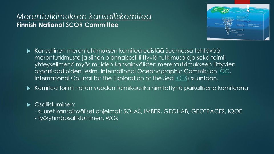 International Oceanographic Commission IOC, International Council for the Exploration of the Sea ICES) suuntaan.
