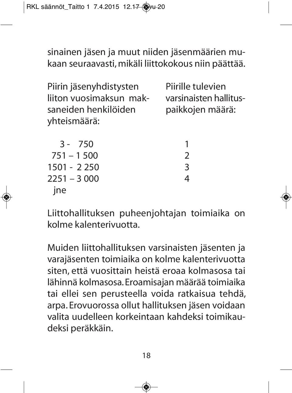 Liittohallituksen puheenjohtajan toimiaika on kolme kalenterivuotta.