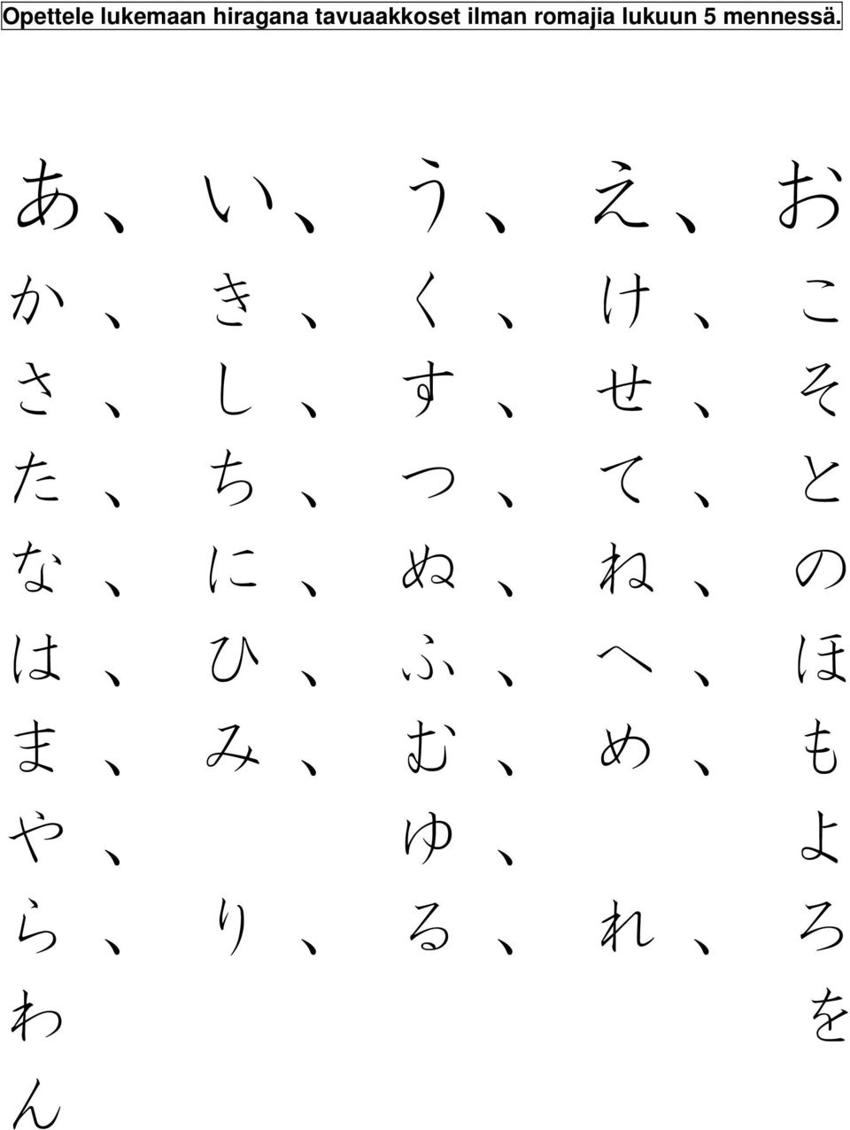 あ い う え お か き く け こ さ し す せ そ た ち つ て と