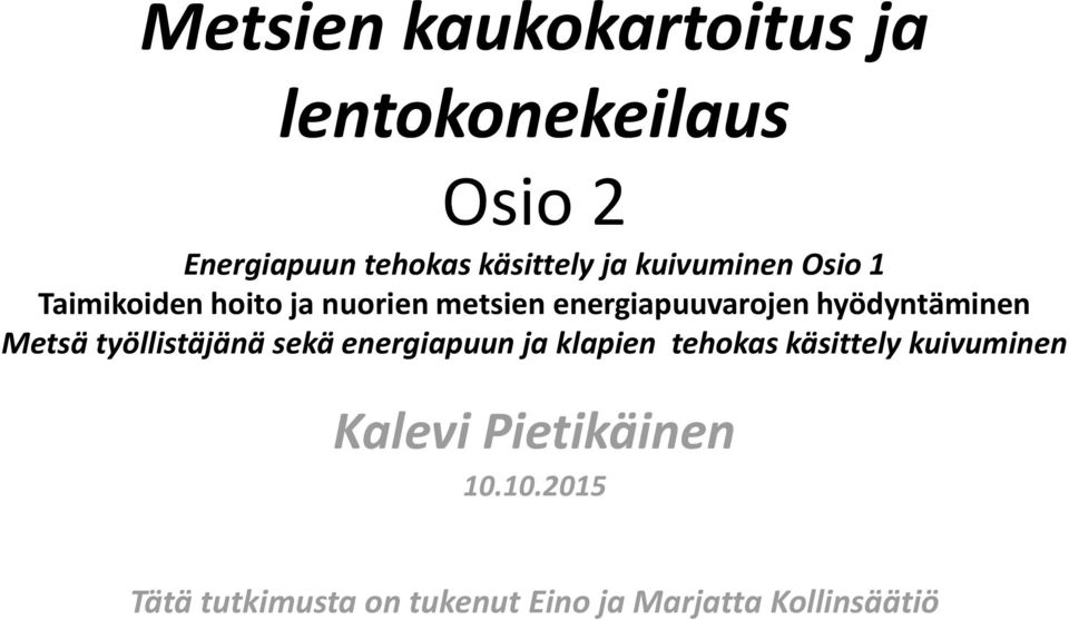 hyödyntäminen Metsä työllistäjänä sekä energiapuun ja klapien tehokas käsittely
