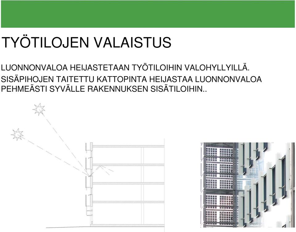 SISÄPIHOJEN TAITETTU KATTOPINTA HEIJASTAA