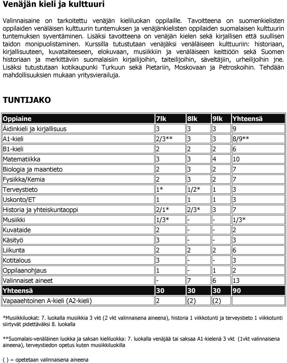 Lisäksi tavoitteena on venäjän kielen sekä kirjallisen että suullisen taidon monipuolistaminen.