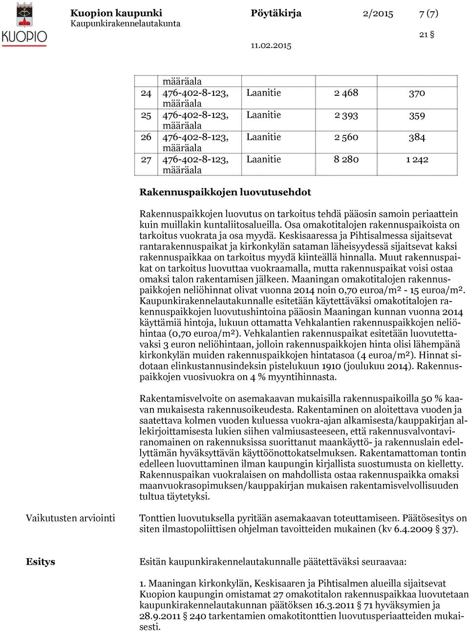 Osa omakotitalojen rakennuspaikoista on tarkoitus vuokrata ja osa myydä.