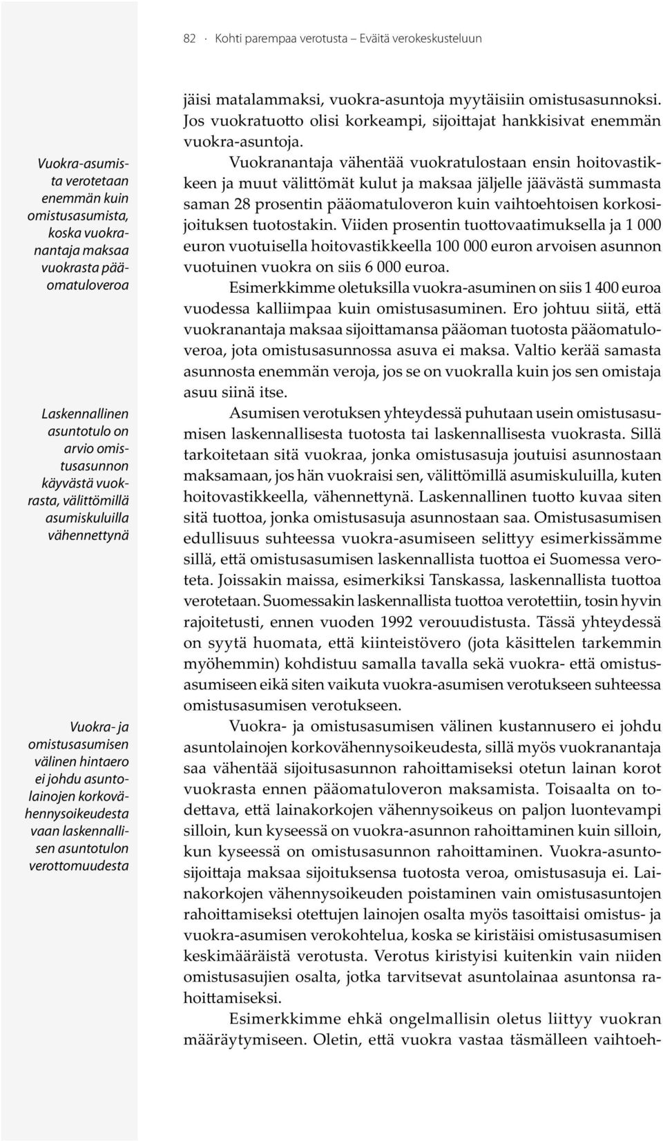 tuotostakin. V iiden prosentin tuo ovaatimuksella ja 1 000 euron vuotuisella hoitovastikkeella 100 000 euron arvoisen asunnon vuotuinen vuokra on siis 6 000 euroa.