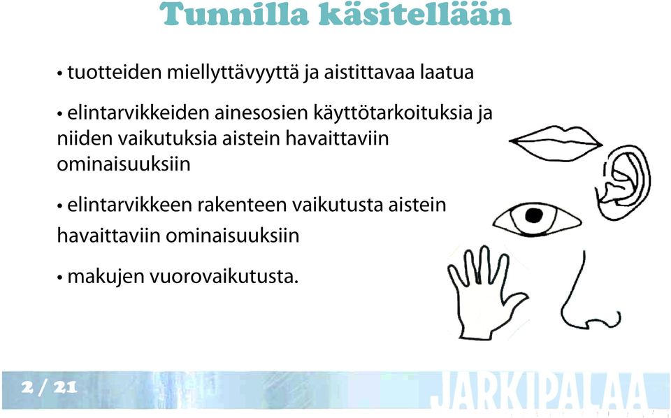 aistein havaittaviin ominaisuuksiin elintarvikkeen rakenteen