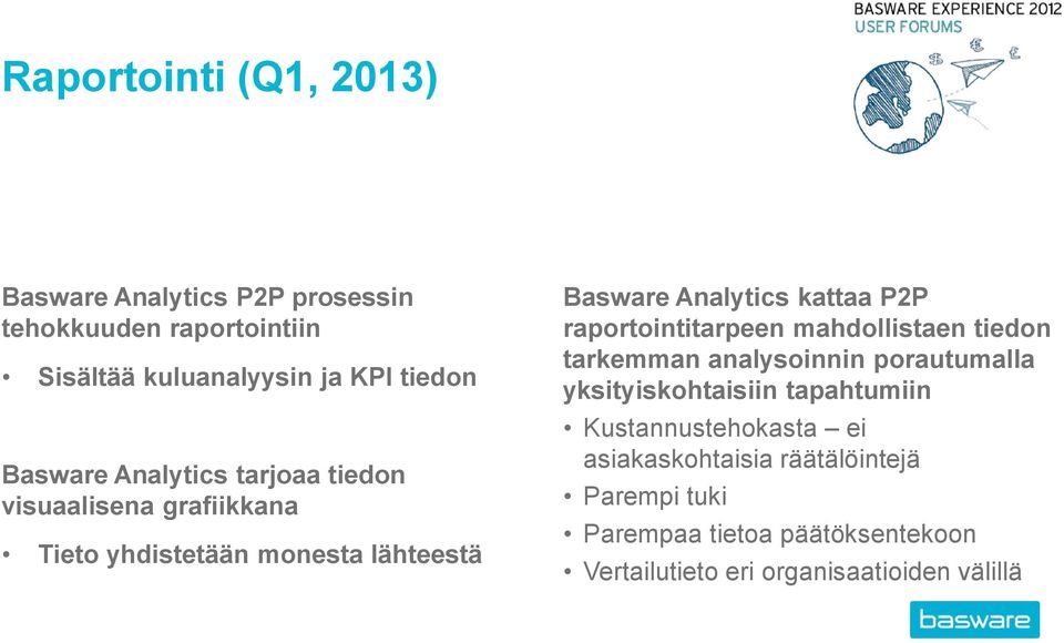 P2P raportointitarpeen mahdollistaen tiedon tarkemman analysoinnin porautumalla yksityiskohtaisiin tapahtumiin