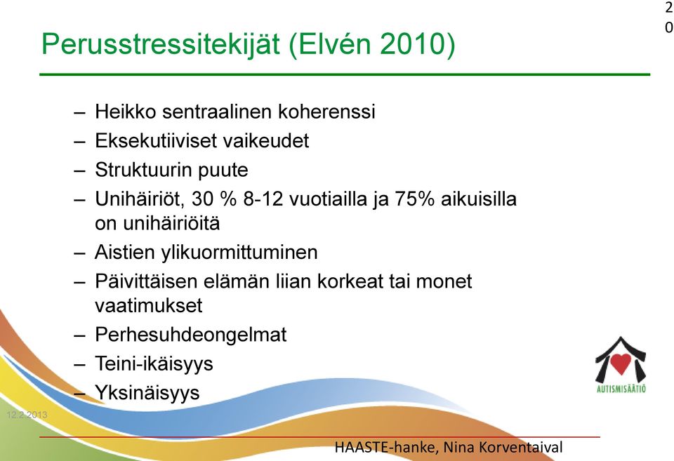 ja 75% aikuisilla on unihäiriöitä Aistien ylikuormittuminen Päivittäisen