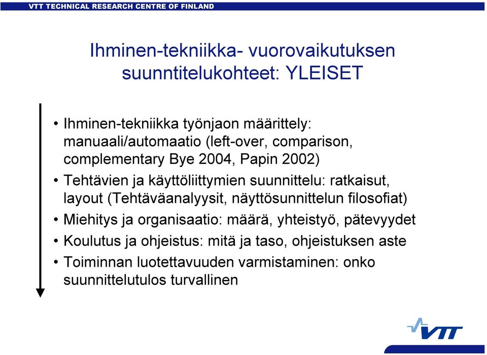 suunnittelu: ratkaisut, layout (Tehtäväanalyysit, näyttösunnittelun filosofiat) Miehitys ja organisaatio: määrä,