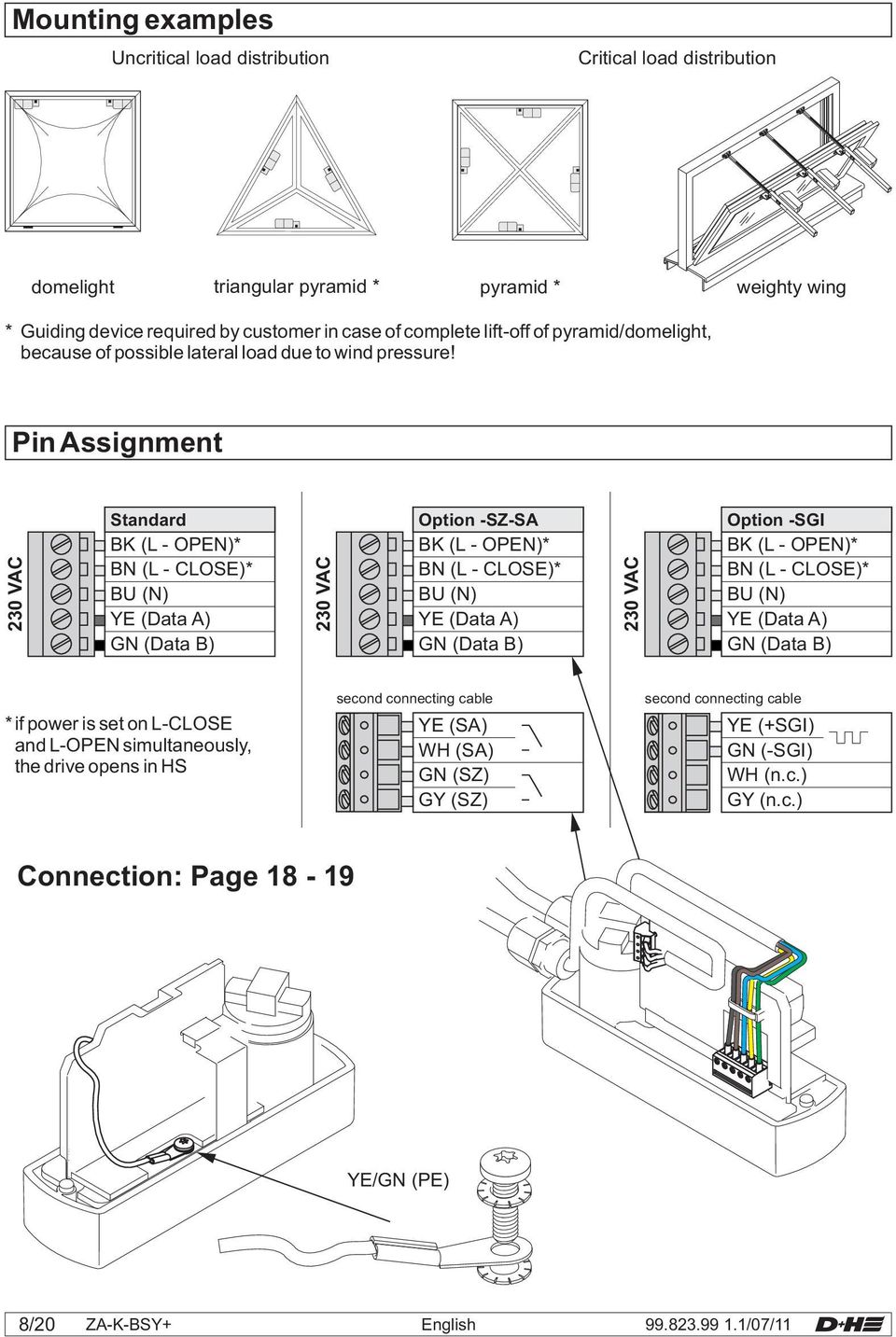 Pin Assignment Standard BK (L - OPEN)* BN (L - CLOSE)* BU (N) YE (Data A) GN (Data B) Option -SZ-SA BK (L - OPEN)* BN (L - CLOSE)* BU (N) YE (Data A) GN (Data B) Option -SGI BK (L - OPEN)*