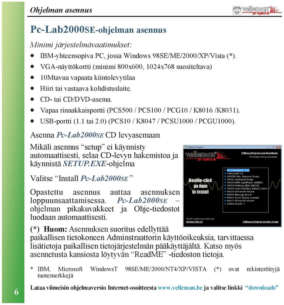 Vapaa rinnakkaisportti (PCS500 / PCS100 / PCG10 / K8016 /K8031). USB-portti (1.1 tai 2.0) (PCS10 / K8047 / PCSU1000 / PCGU1000).