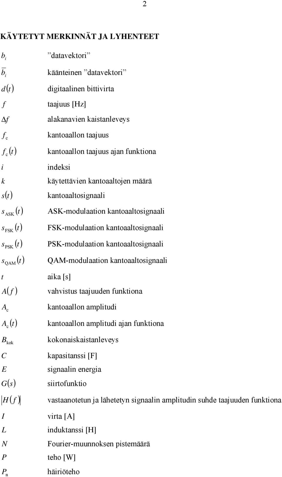 PSK-modulaation kantoaaltosignaali s QAM () t QAM-modulaation kantoaaltosignaali t aika [s] A ( f ) vahvistus taajuuden funktiona A c kantoaallon amplitudi A c () t kantoaallon amplitudi ajan