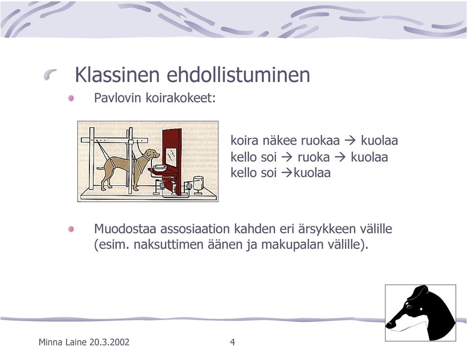 Muodostaa assosiaation kahden eri ärsykkeen välille (esim.