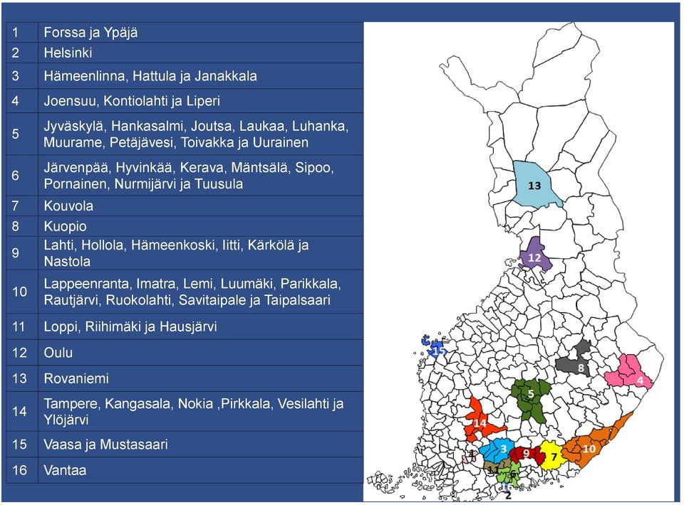 Lahti, Hollola, Hämeenkoski, Iitti, Kärkölä ja 9 Nastola 10 Lappeenranta, Imatra, Lemi, Luumäki, Parikkala, Rautjärvi, Ruokolahti, Savitaipale ja