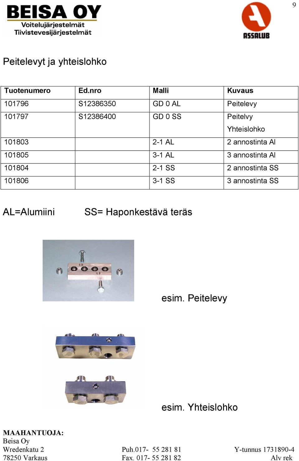 Peitelvy Yhteislohko 101803 2-1 AL 2 annostinta Al 101805 3-1 AL 3 annostinta Al