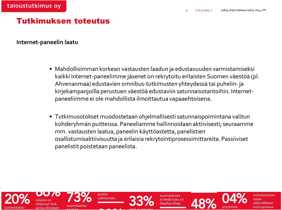 Internetpaneeliimme ei ole mahdollista ilmoittautua vapaaehtoisena. Tutkimusotokset muodostetaan ohjelmallisesti satunnaispoimintana valitun kohderyhmän puitteissa.