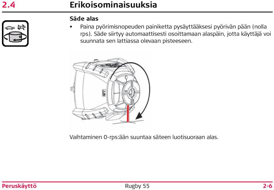 Säde siirtyy automaattisesti osoittamaan alaspäin, jotta käyttäjä voi