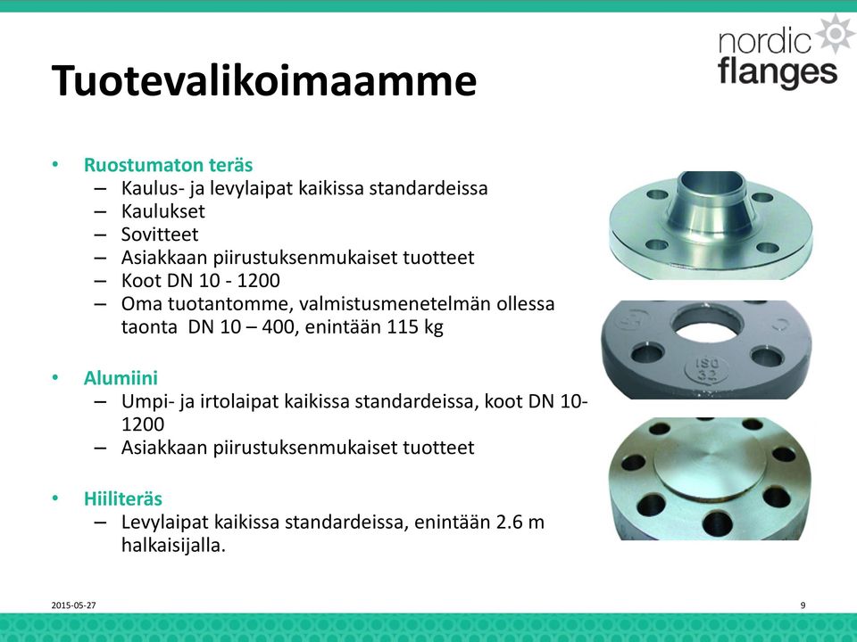 DN 10 400, enintään 115 kg Alumiini Umpi- ja irtolaipat kaikissa standardeissa, koot DN 10-1200 Asiakkaan