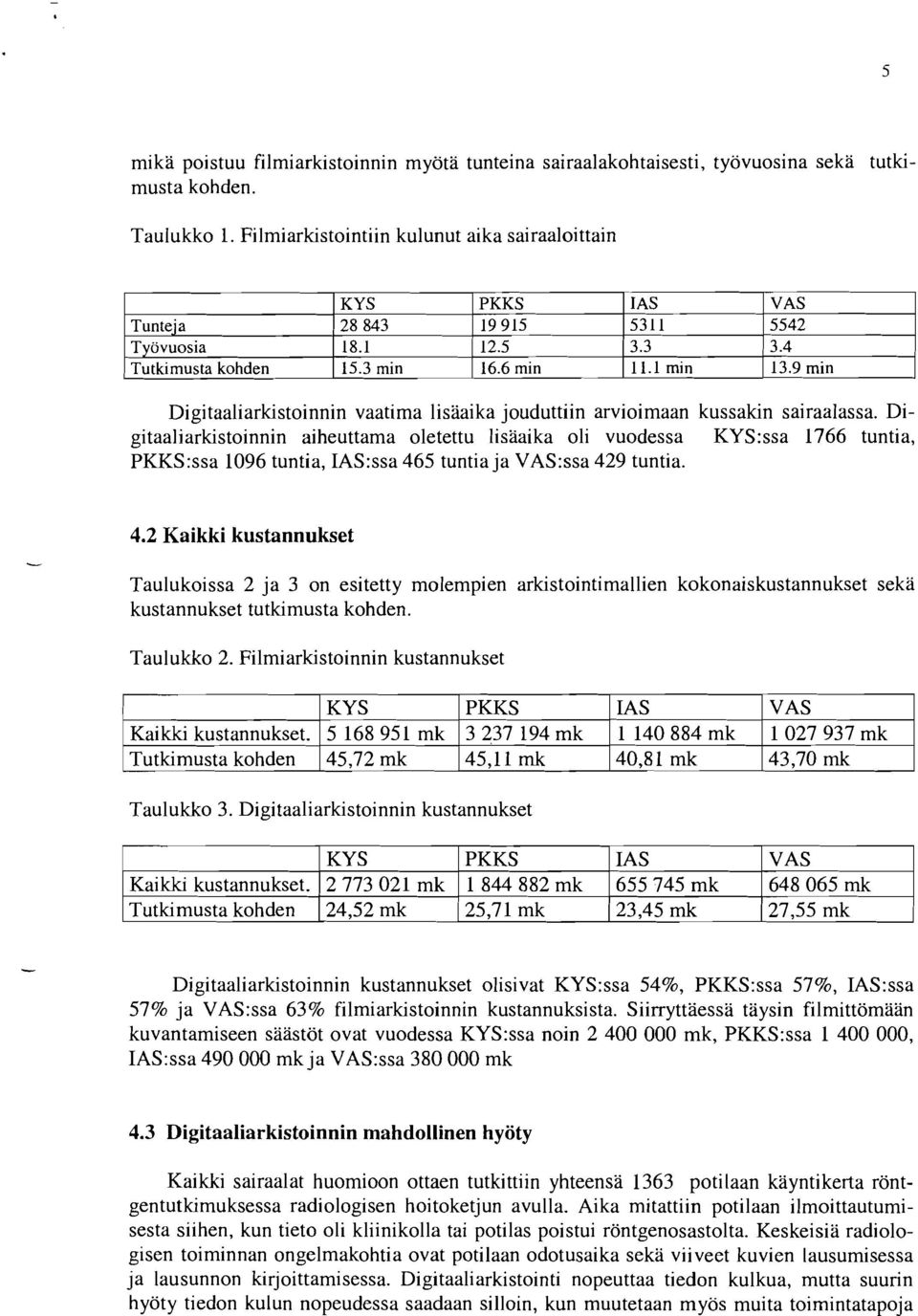 9 min Digitaaliarkistoinnin vaatima lisaaika jouduttiin arvioimaan kussakin sairaalassa.