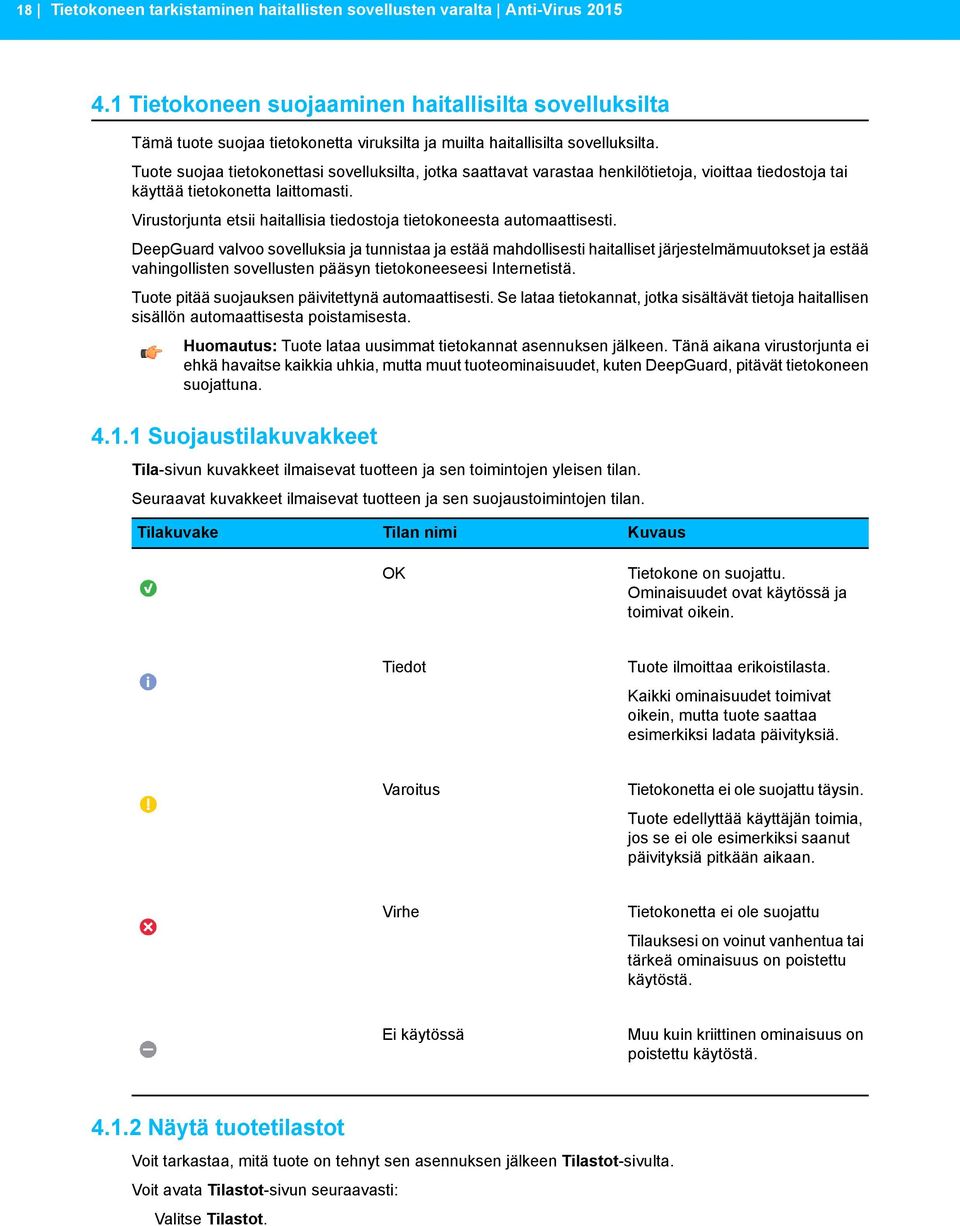 Tuote suojaa tietokonettasi sovelluksilta, jotka saattavat varastaa henkilötietoja, vioittaa tiedostoja tai käyttää tietokonetta laittomasti.