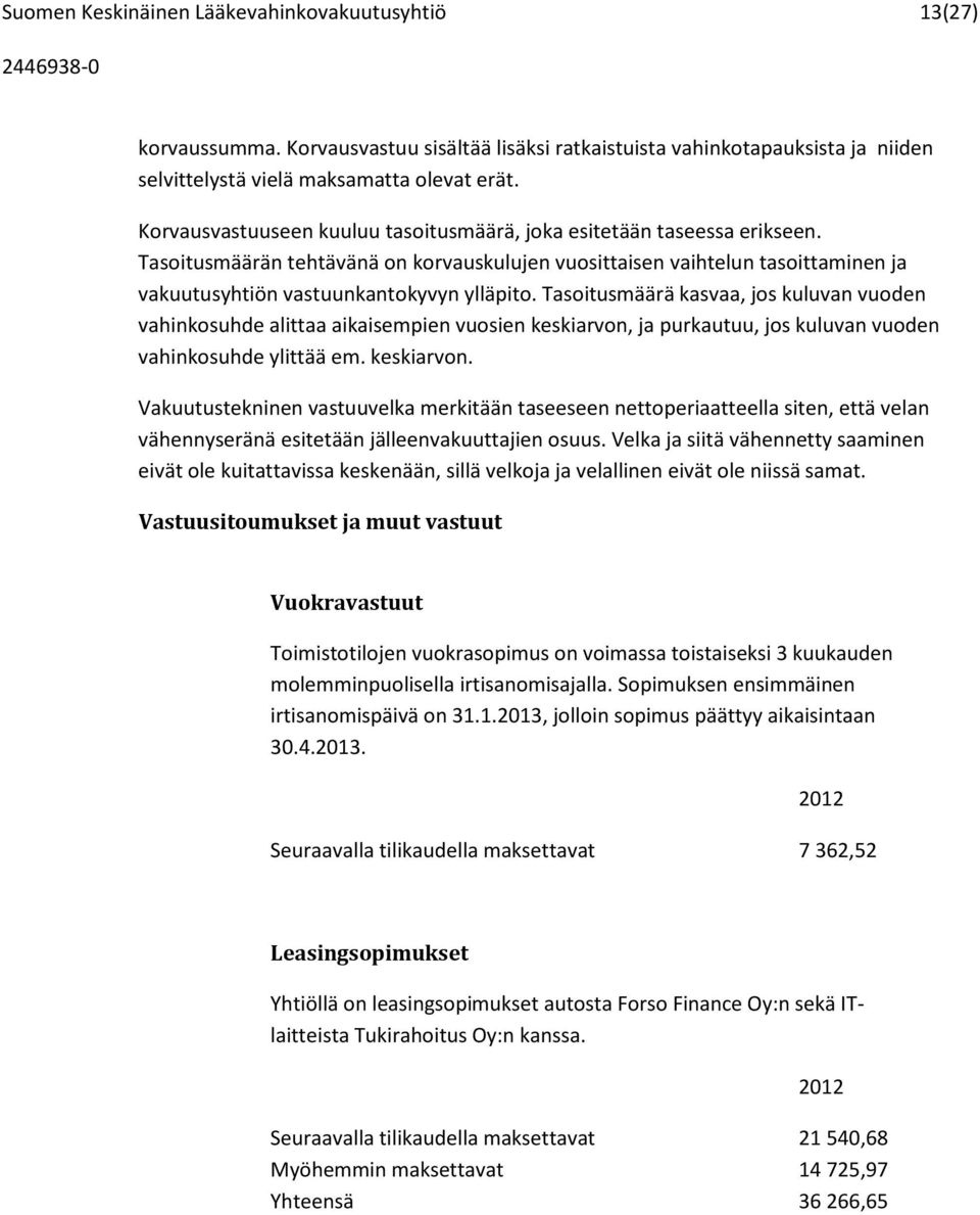 Tasoitusmäärä kasvaa, jos kuluvan vuoden vahinkosuhde alittaa aikaisempien vuosien keskiarvon,