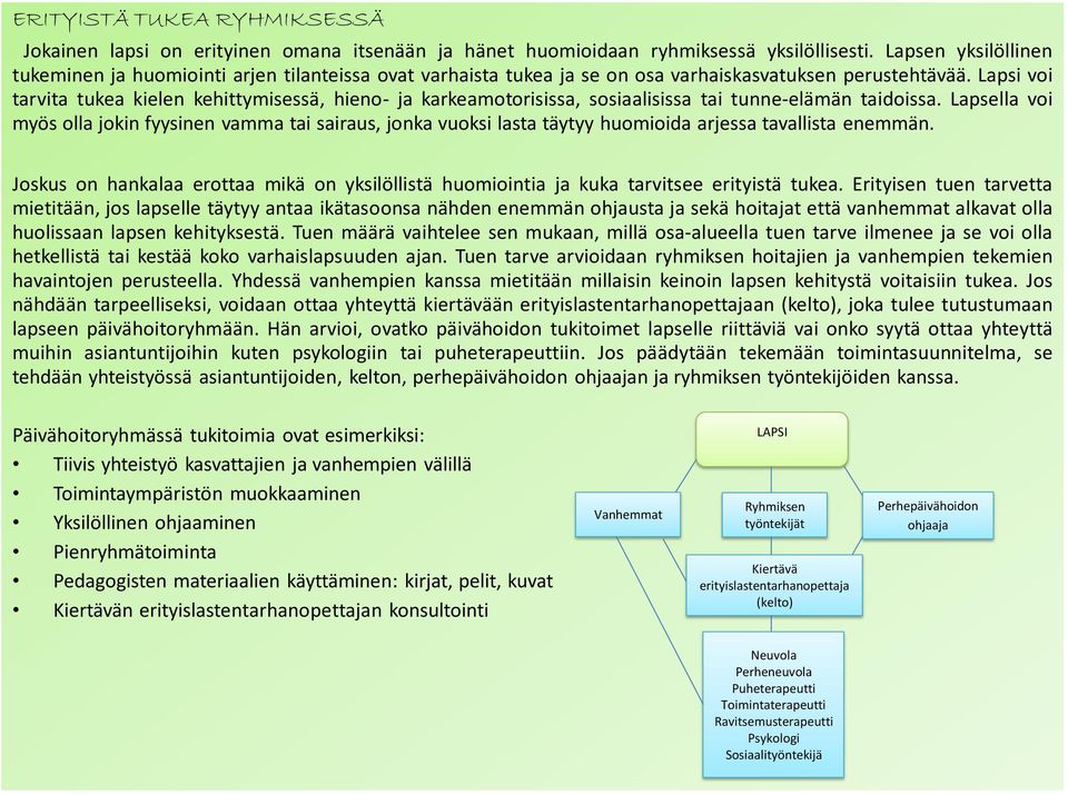 Lapsi voi tarvita tukea kielen kehittymisessä, hieno- ja karkeamotorisissa, sosiaalisissa tai tunne-elämän taidoissa.