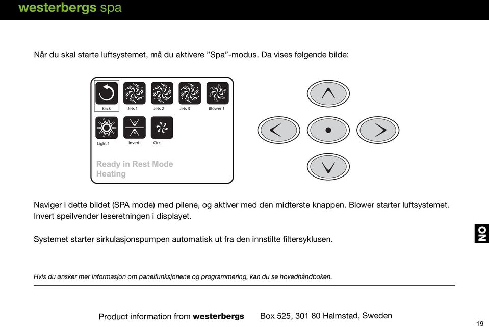 Blower starter luftsystemet. Invert speilvender leseretningen i displayet.