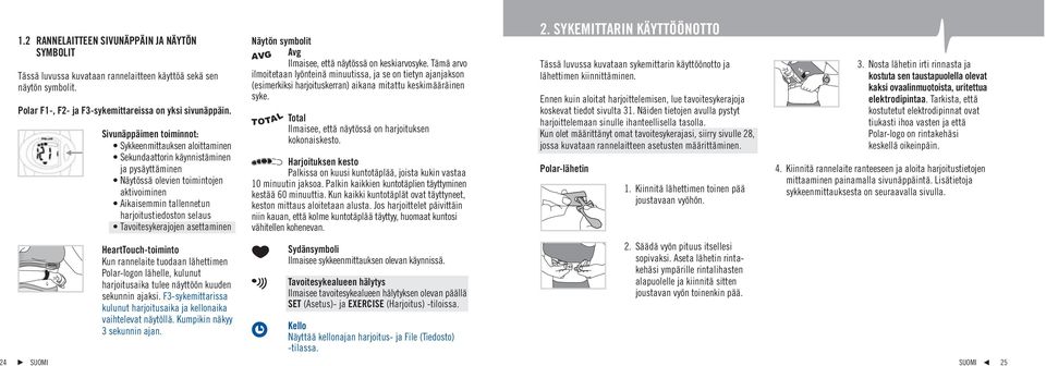 Tavoitesykerajojen asettaminen Näytön symbolit Avg Ilmaisee, että näytössä on keskiarvosyke.