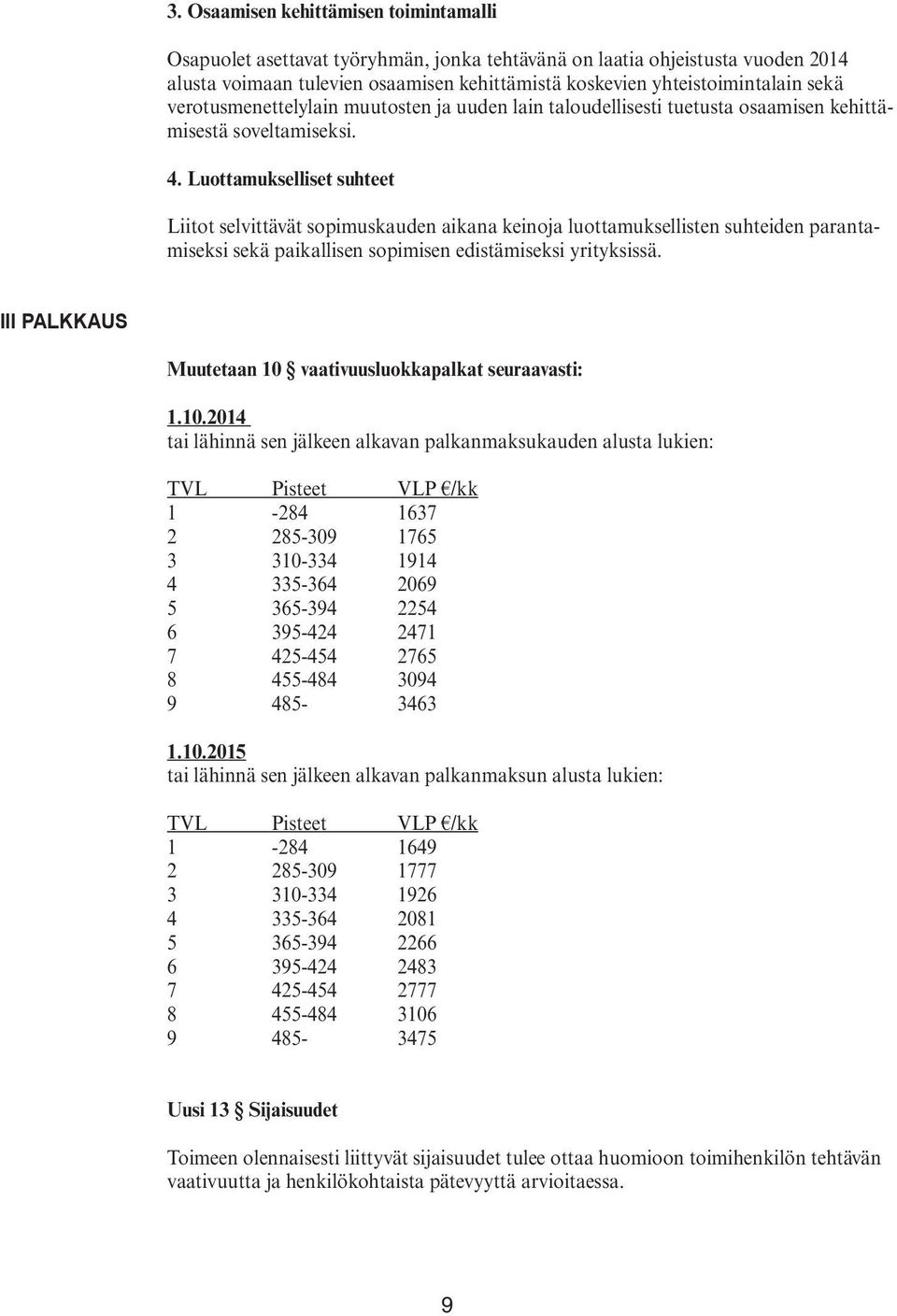 Luottamukselliset suhteet Liitot selvittävät sopimuskauden aikana keinoja luottamuksellisten suhteiden parantamiseksi sekä paikallisen sopimisen edistämiseksi yrityksissä.