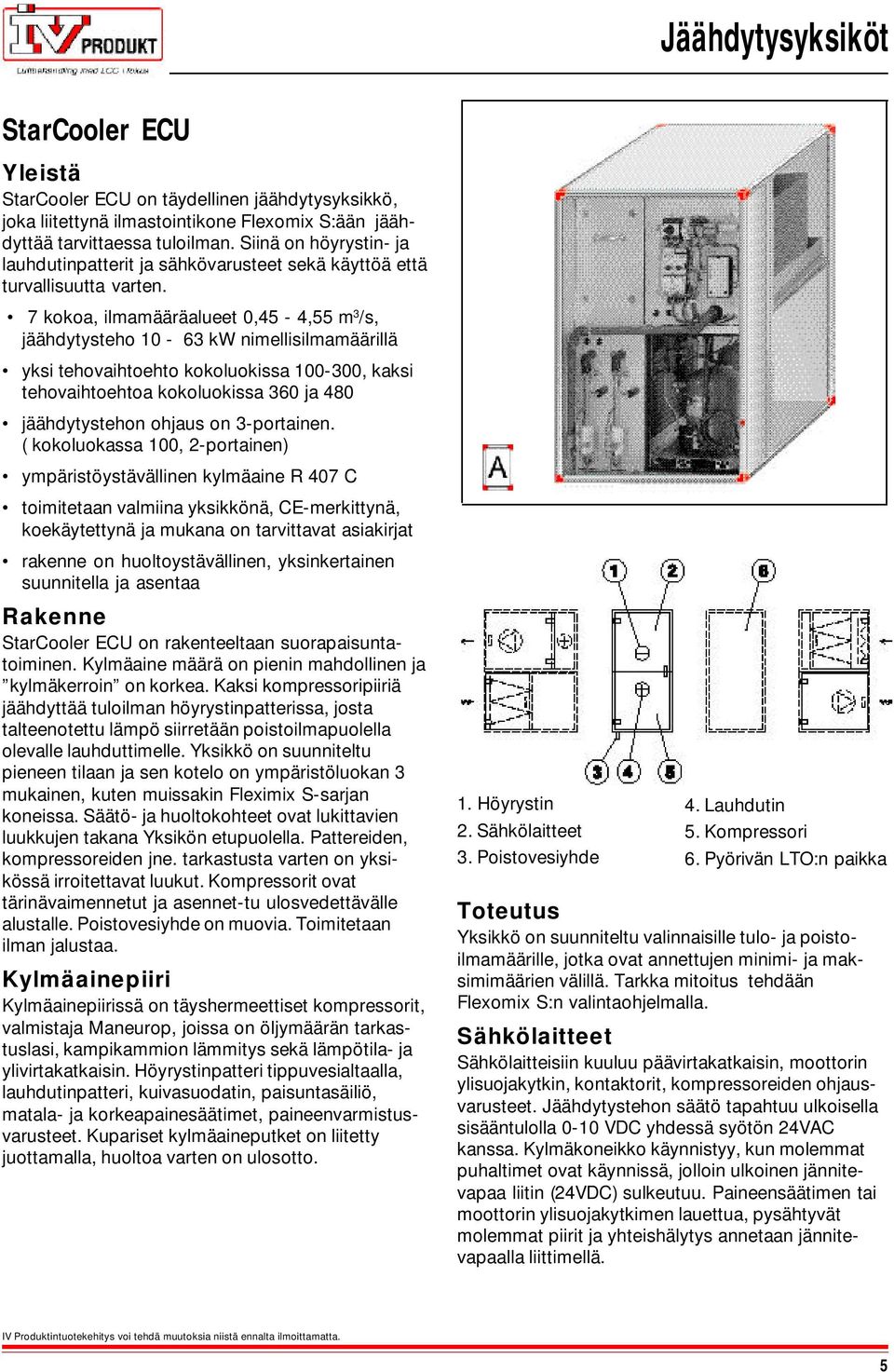 7 kokoa, ilmamääräalueet 0,45-4,55 m 3 /s, jäähdytysteho 0-63 kw nimellisilmamäärillä yksi tehovaihtoehto kokoluokissa -3, kaksi tehovaihtoehtoa kokoluokissa 360 ja 480 jäähdytystehon ohjaus on