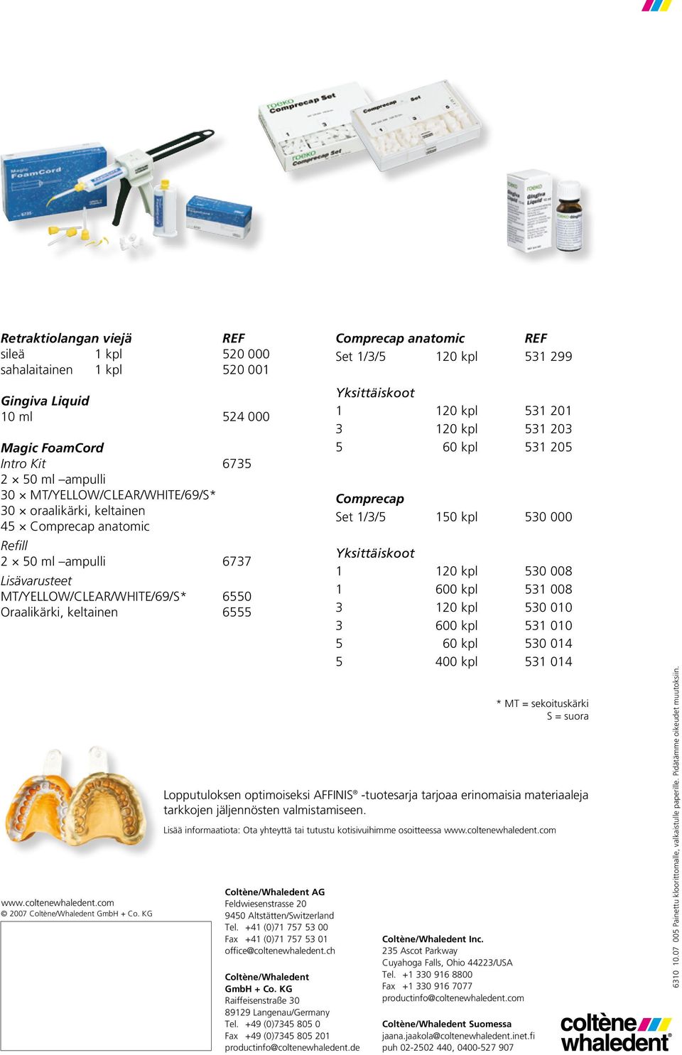 KG Coltène/Whaledent AG Feldwiesenstrasse 20 9450 Altstätten/Switzerland Tel. +41 (0)71 757 53 00 Fax +41 (0)71 757 53 01 office@coltenewhaledent.ch Coltène/Whaledent GmbH + Co.