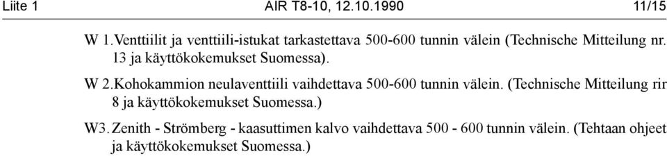 13 ja käyttökokemukset Suomessa). W 2.Kohokammion neulaventtiili vaihdettava 500-600 tunnin välein.